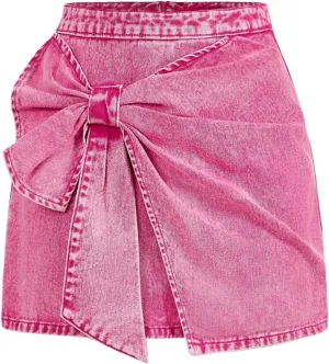 Floerns Women's High Waisted Big Bow Wrap Front Mini Bodycon Denim Skirts