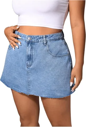 Floerns Women's Plus Size Mini Denim Skirts High Waist A Line Jeans Skirts