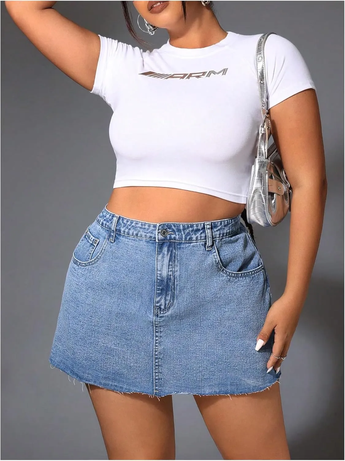 Floerns Women's Plus Size Mini Denim Skirts High Waist A Line Jeans Skirts