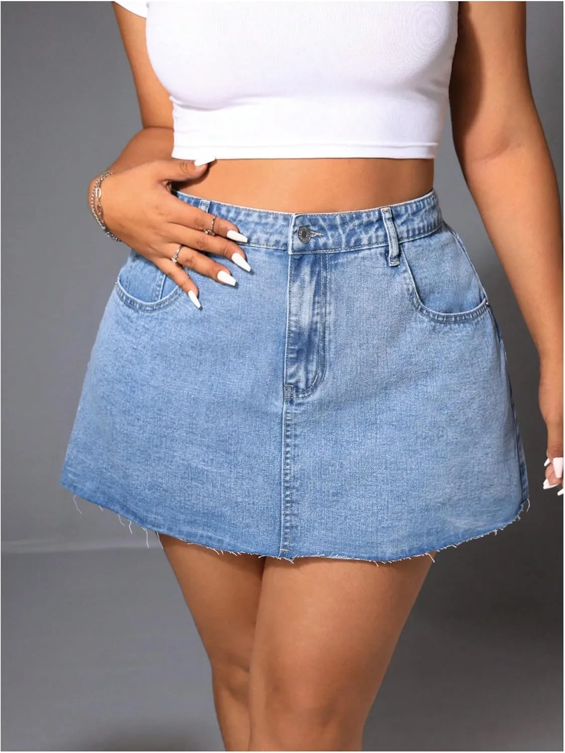 Floerns Women's Plus Size Mini Denim Skirts High Waist A Line Jeans Skirts