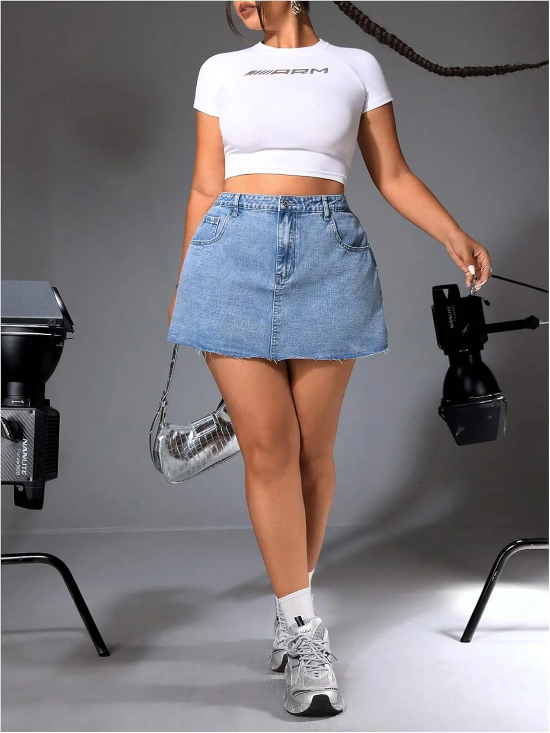 Floerns Women's Plus Size Mini Denim Skirts High Waist A Line Jeans Skirts