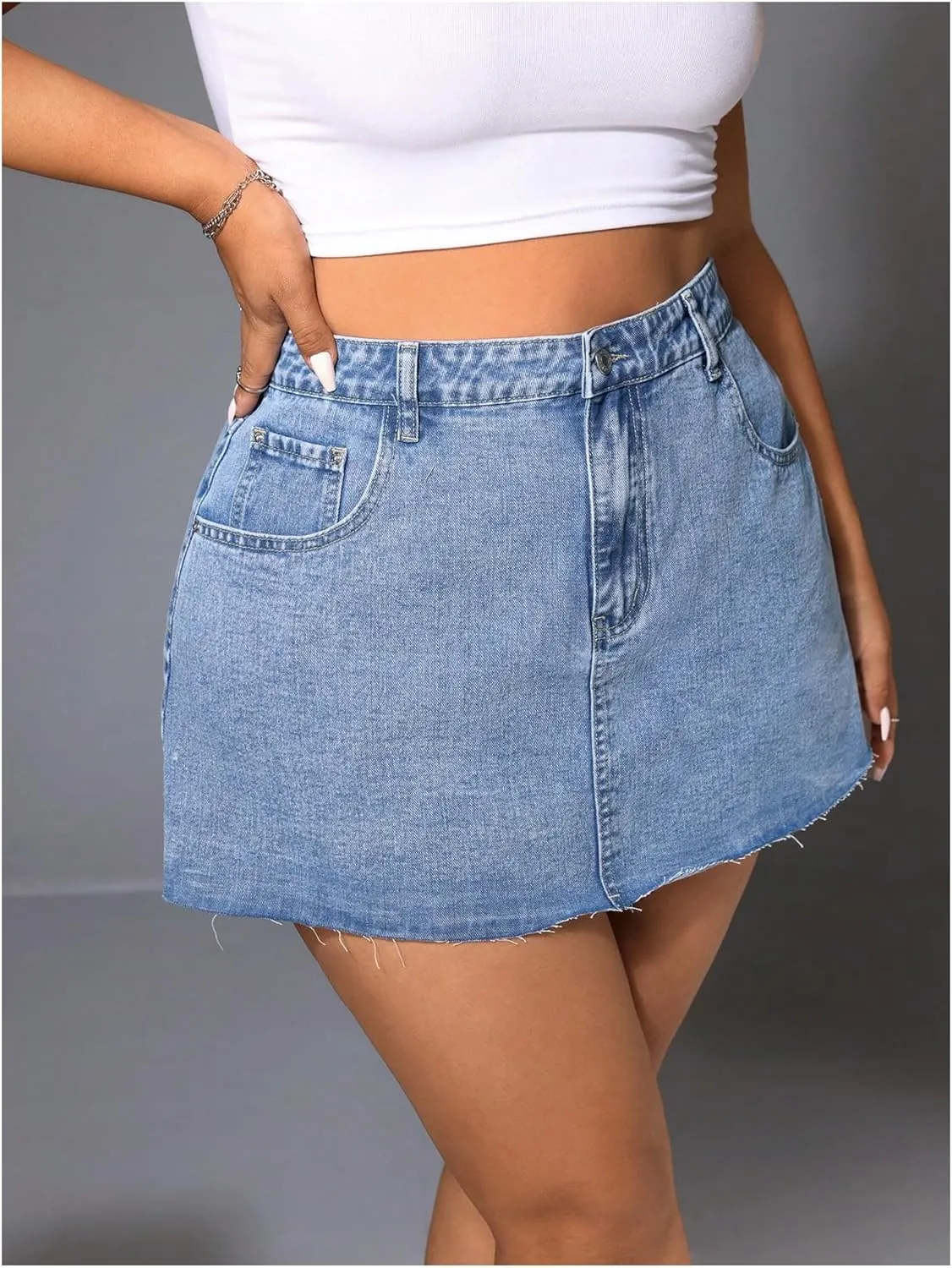 Floerns Women's Plus Size Mini Denim Skirts High Waist A Line Jeans Skirts