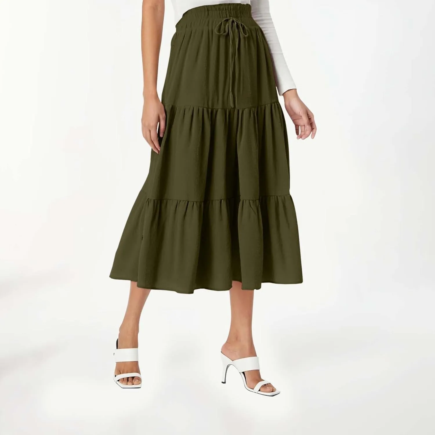 Floral Maxi Skirt for Women Tiered Boho High Waisted Pleated Midi Skirt Flowy A-Line Cute Spring Summer Long Skirts
