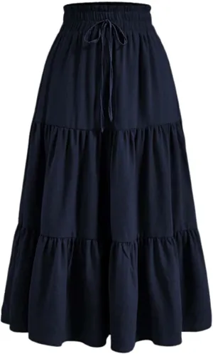 Floral Maxi Skirt for Women Tiered Boho High Waisted Pleated Midi Skirt Flowy A-Line Cute Spring Summer Long Skirts