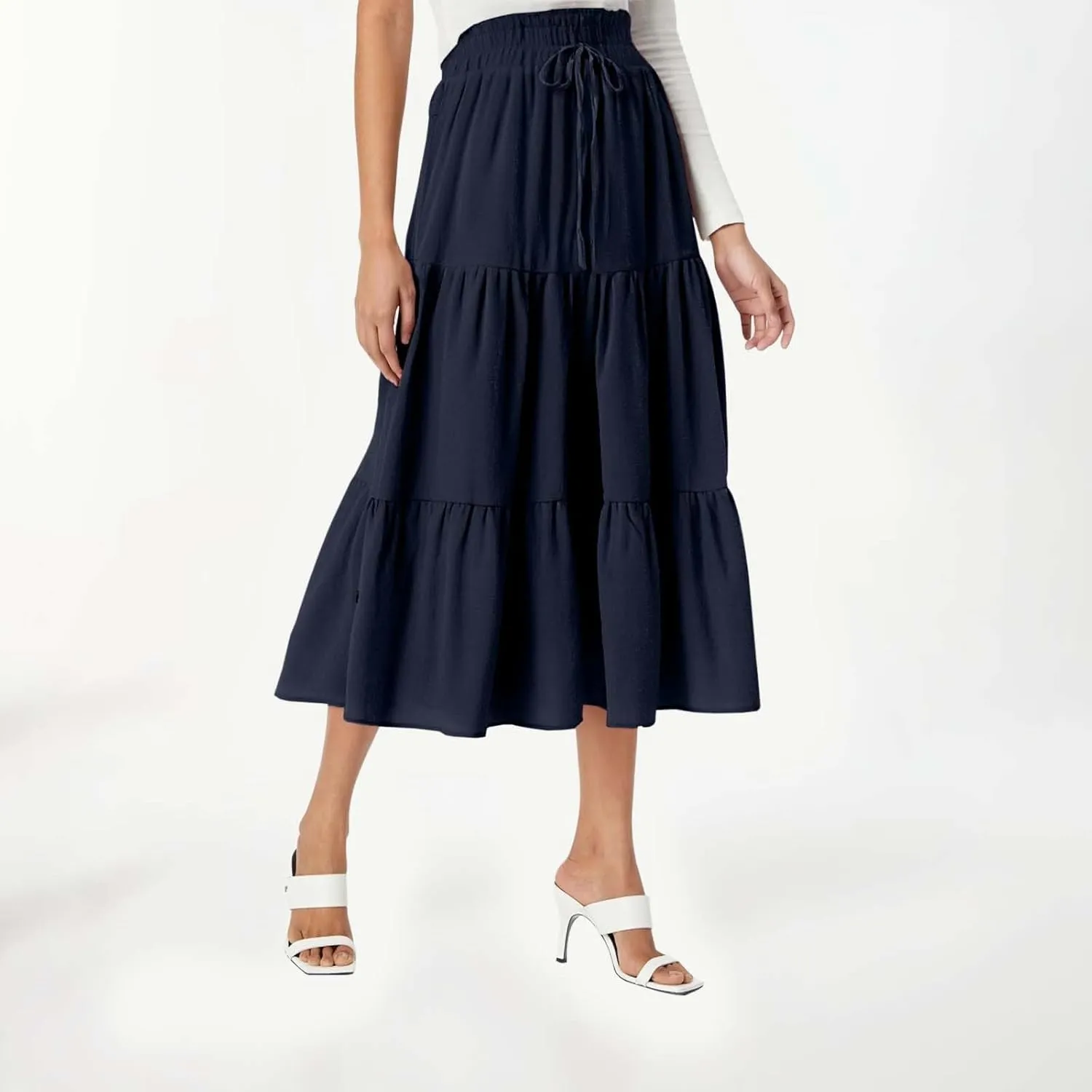 Floral Maxi Skirt for Women Tiered Boho High Waisted Pleated Midi Skirt Flowy A-Line Cute Spring Summer Long Skirts