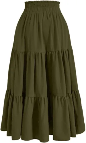 Floral Maxi Skirt for Women Tiered Boho High Waisted Pleated Midi Skirt Flowy A-Line Cute Spring Summer Long Skirts