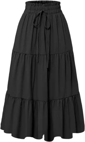 Floral Maxi Skirts for Women 2025 Summer Comfy Tiered Elastic High Waisted Vacation A-Line Flowy Swing Long Skirts