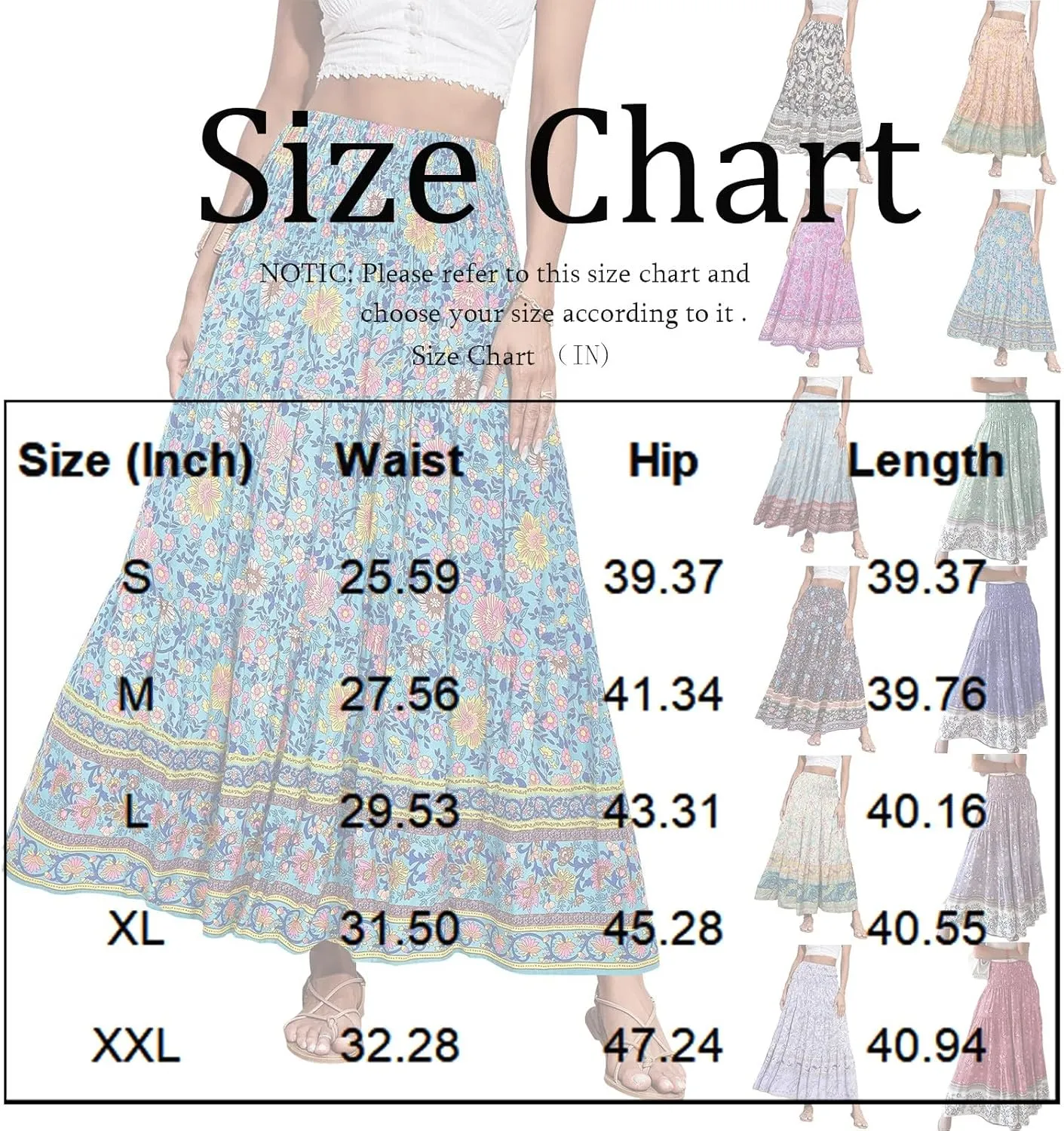 Floral Pleated Skirts for Women Midi Length Summer Casual Boho High Waisted Flowy Plus Size Tiered A Line Skirt