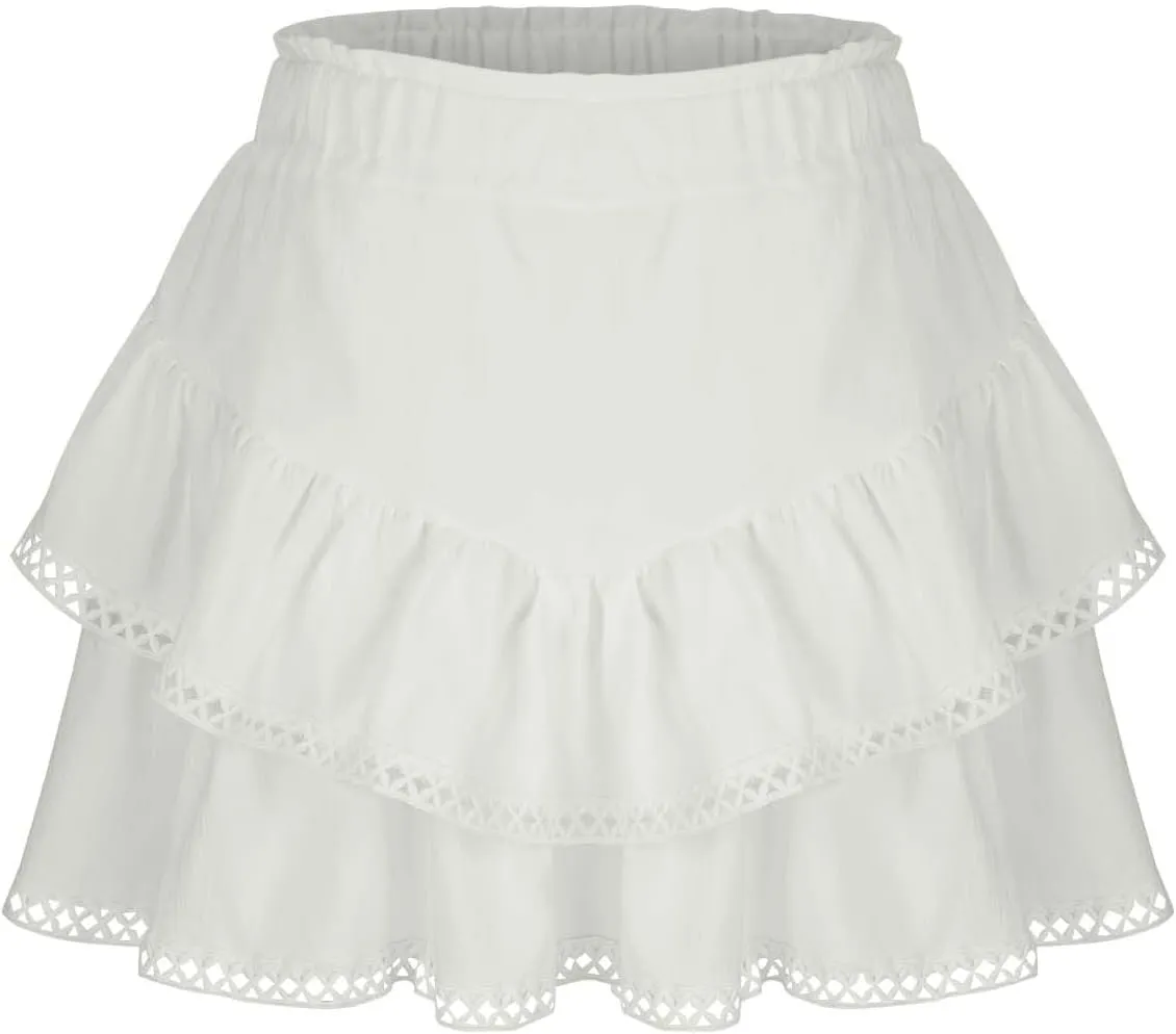 Flowy Boho Shorts for Women Casual Ruffle Tiered Skort Short High Waist Mini Skirts Golf Tennis Lace Crochet Short