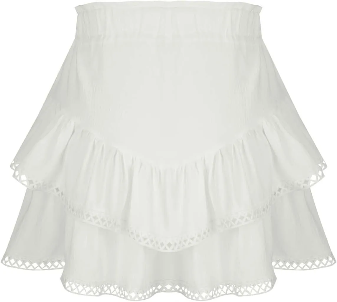 Flowy Boho Shorts for Women Casual Ruffle Tiered Skort Short High Waist Mini Skirts Golf Tennis Lace Crochet Short