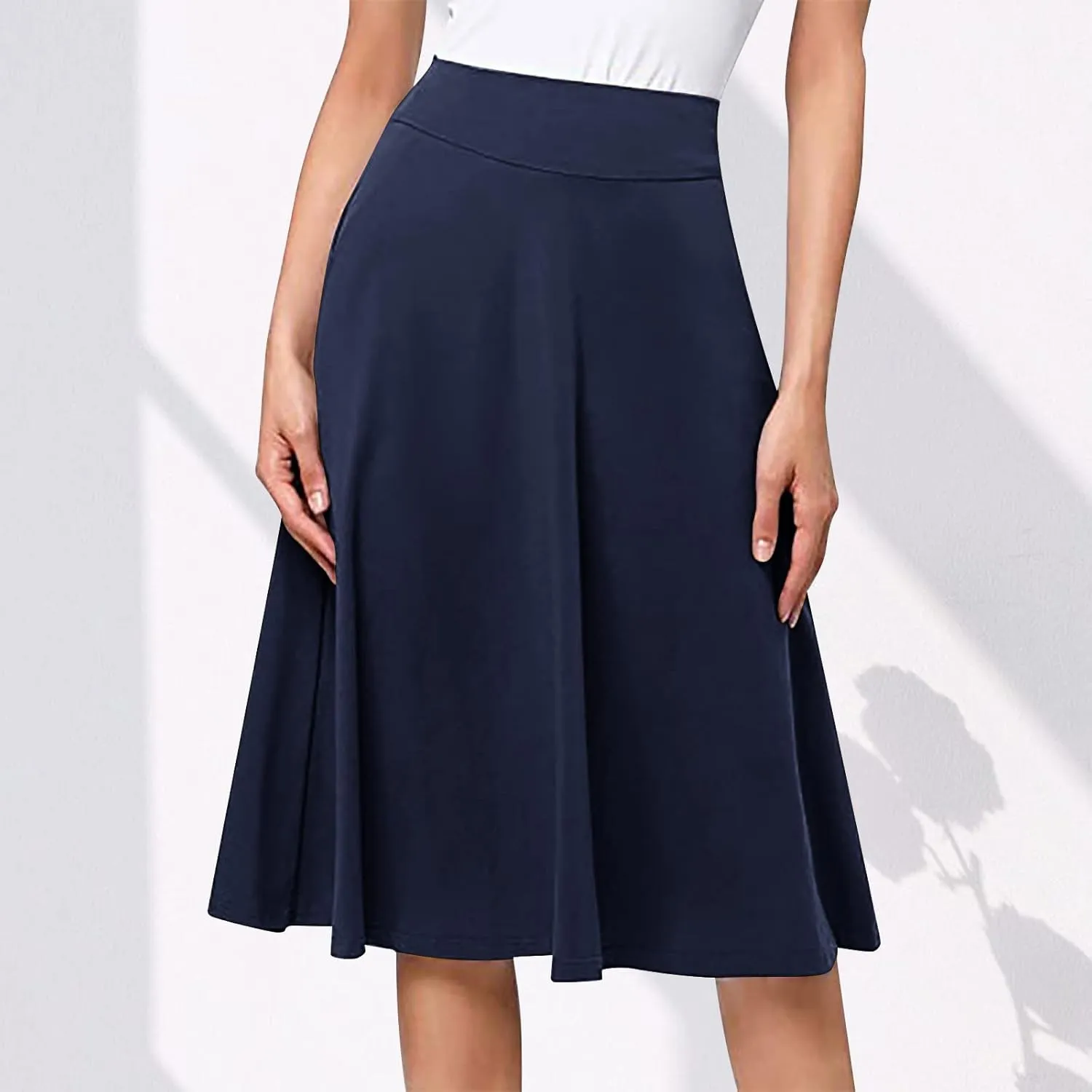 Flowy Midi Skirt for Women High Waist A Line Skater Skirts Elegant Casual Solid Color Workwear