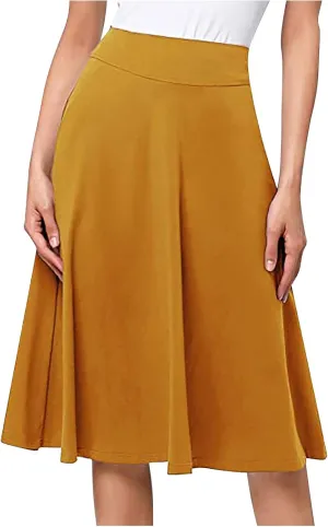 Flowy Midi Skirt for Women High Waist A Line Skater Skirts Elegant Casual Solid Color Workwear