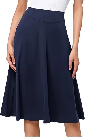Flowy Midi Skirt for Women High Waist A Line Skater Skirts Elegant Casual Solid Color Workwear