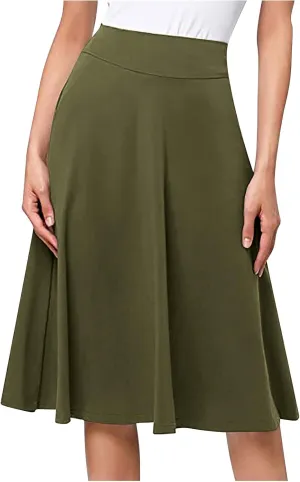 Flowy Midi Skirt for Women High Waist A Line Skater Skirts Elegant Casual Solid Color Workwear