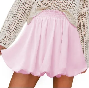 Flowy Skirt for Women Ruffled High Waisted Cute Boho Skorts with Pockets Summer Casual Bubble Beach Mini Skirts