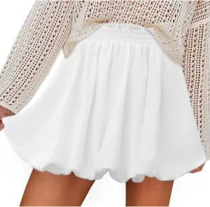 Flowy Skirt for Women Ruffled High Waisted Cute Boho Skorts with Pockets Summer Casual Bubble Beach Mini Skirts