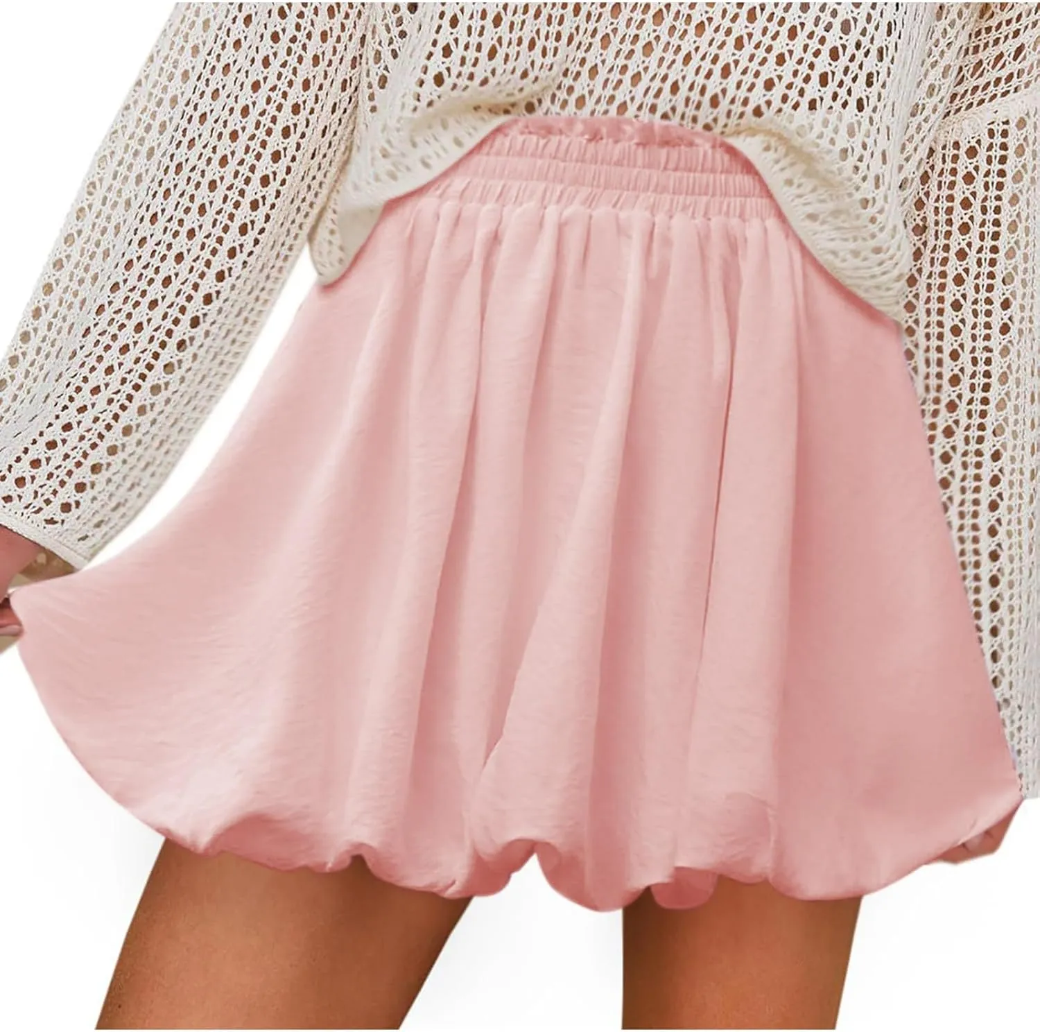 Flowy Skirt for Women Ruffled High Waisted Cute Boho Skorts with Pockets Summer Casual Bubble Beach Mini Skirts