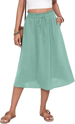 Flowy Skirt Midi Length High Waist Skirts for Women Below Knee with Pockets 2024 Women Fashion Trendy