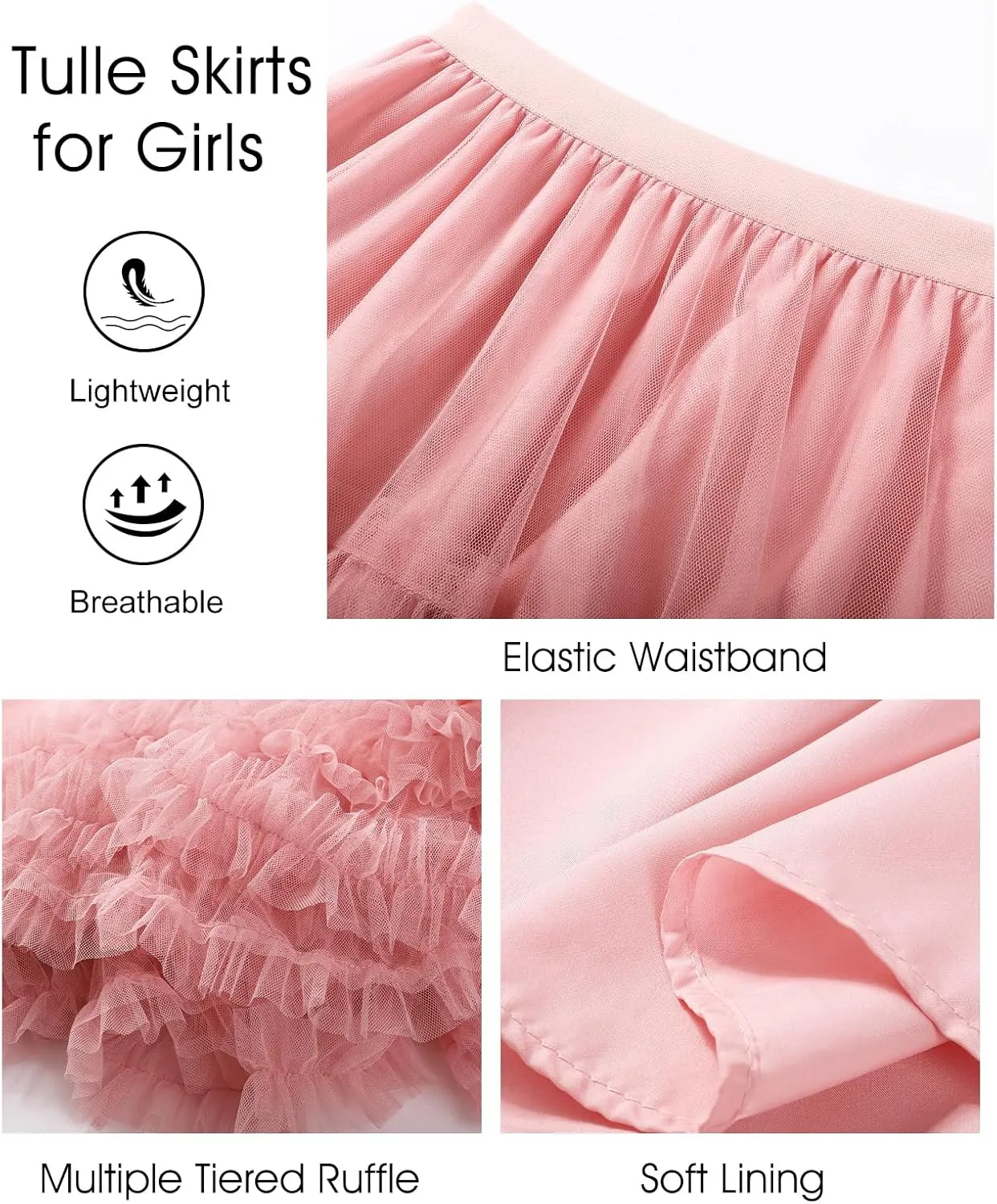 Flygo Girls Tulle Skirt A-Line Long Ruffle Tiered Mesh Tutu Skirt Maxi High Elastic Waist Pleated Layered Skirts