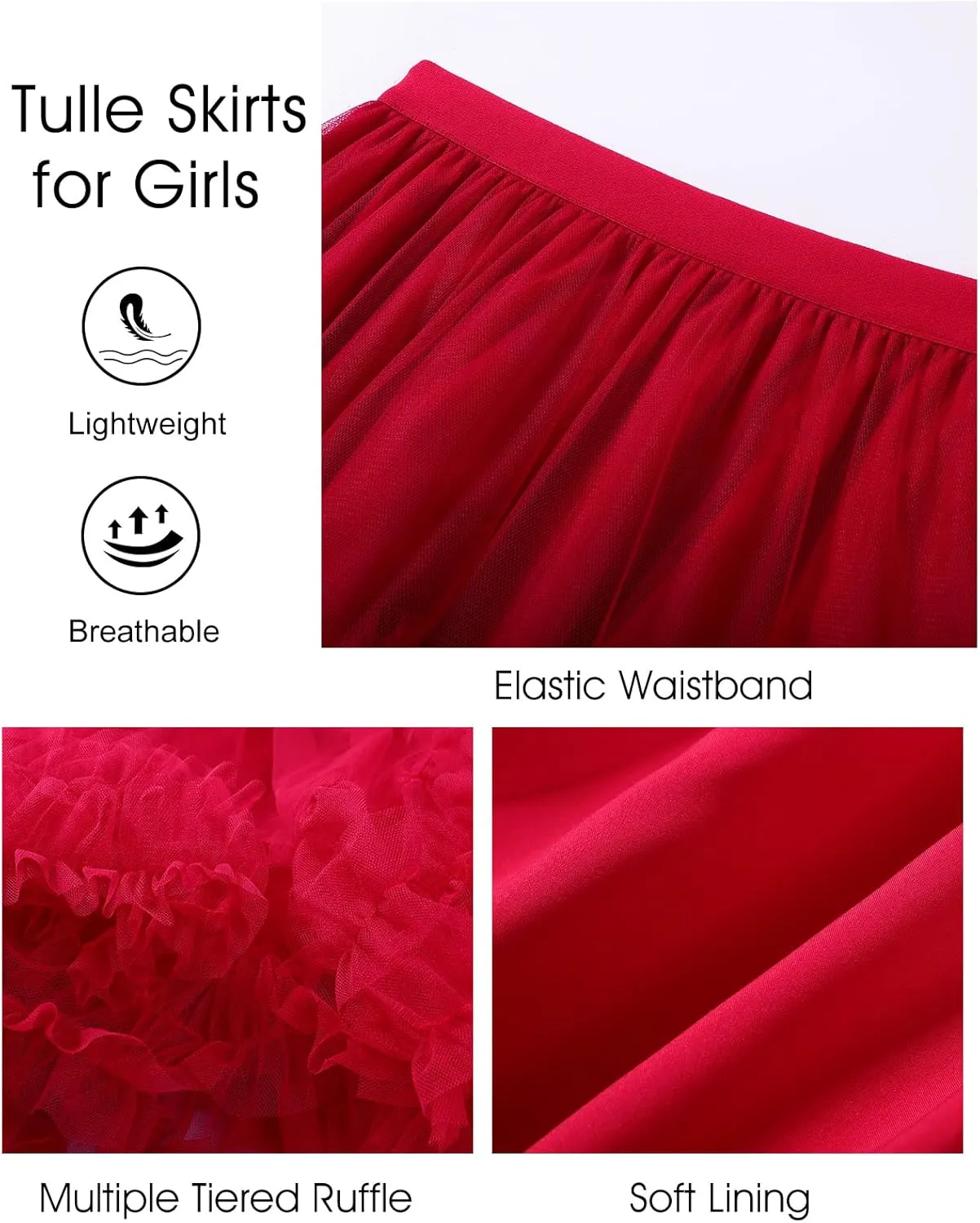 Flygo Girls Tulle Skirt A-Line Long Ruffle Tiered Mesh Tutu Skirt Maxi High Elastic Waist Pleated Layered Skirts