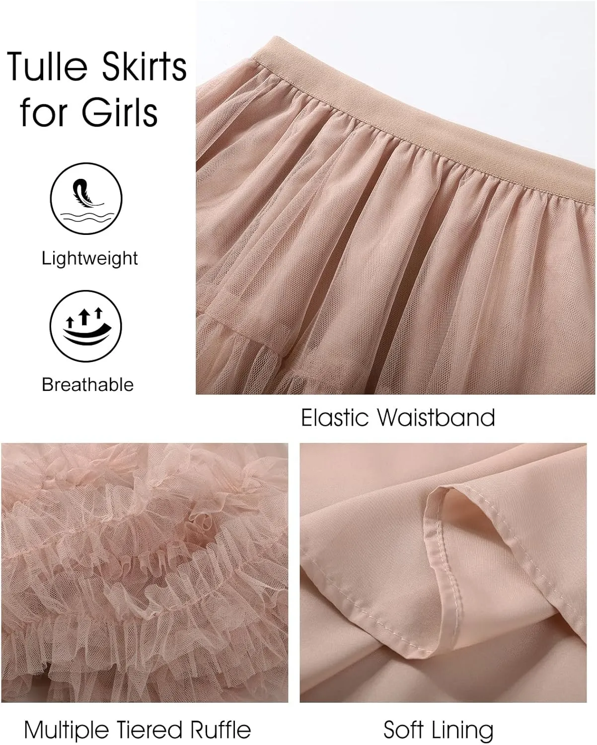 Flygo Girls Tulle Skirt A-Line Long Ruffle Tiered Mesh Tutu Skirt Maxi High Elastic Waist Pleated Layered Skirts