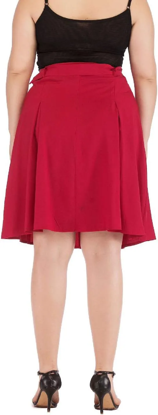 Flygo Women's A-Line High Waisted Button Front Belted Pleated Skater Skirts Midi Knee Length Skirt