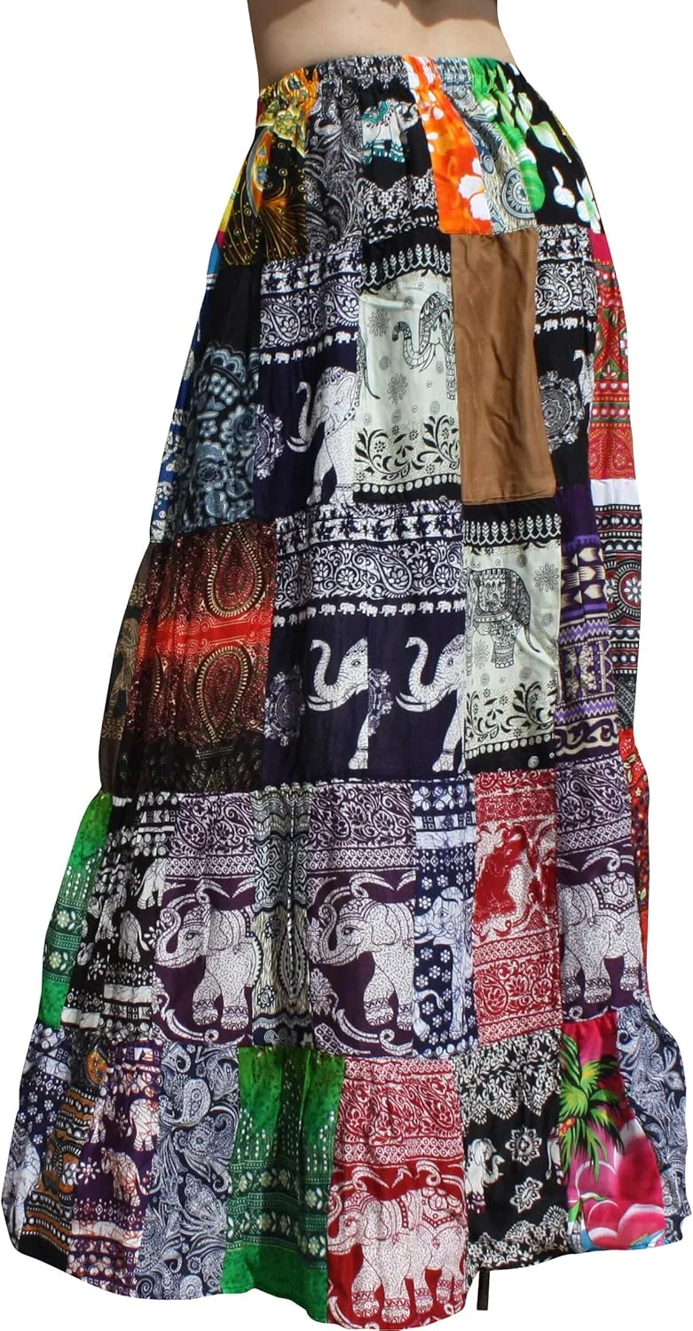 Full Funk Flowing Maxi Skirt Made of Patchwork Mixed Viscose Rayon Artworks