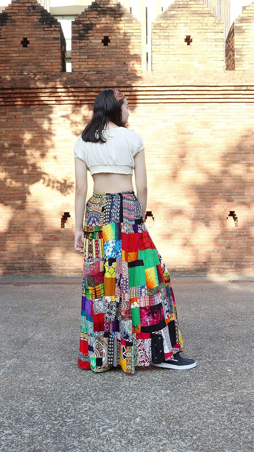 Full Funk Flowing Maxi Skirt Made of Patchwork Mixed Viscose Rayon Artworks