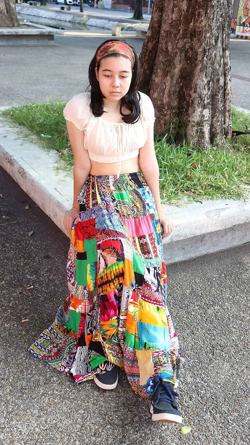 Full Funk Flowing Maxi Skirt Made of Patchwork Mixed Viscose Rayon Artworks