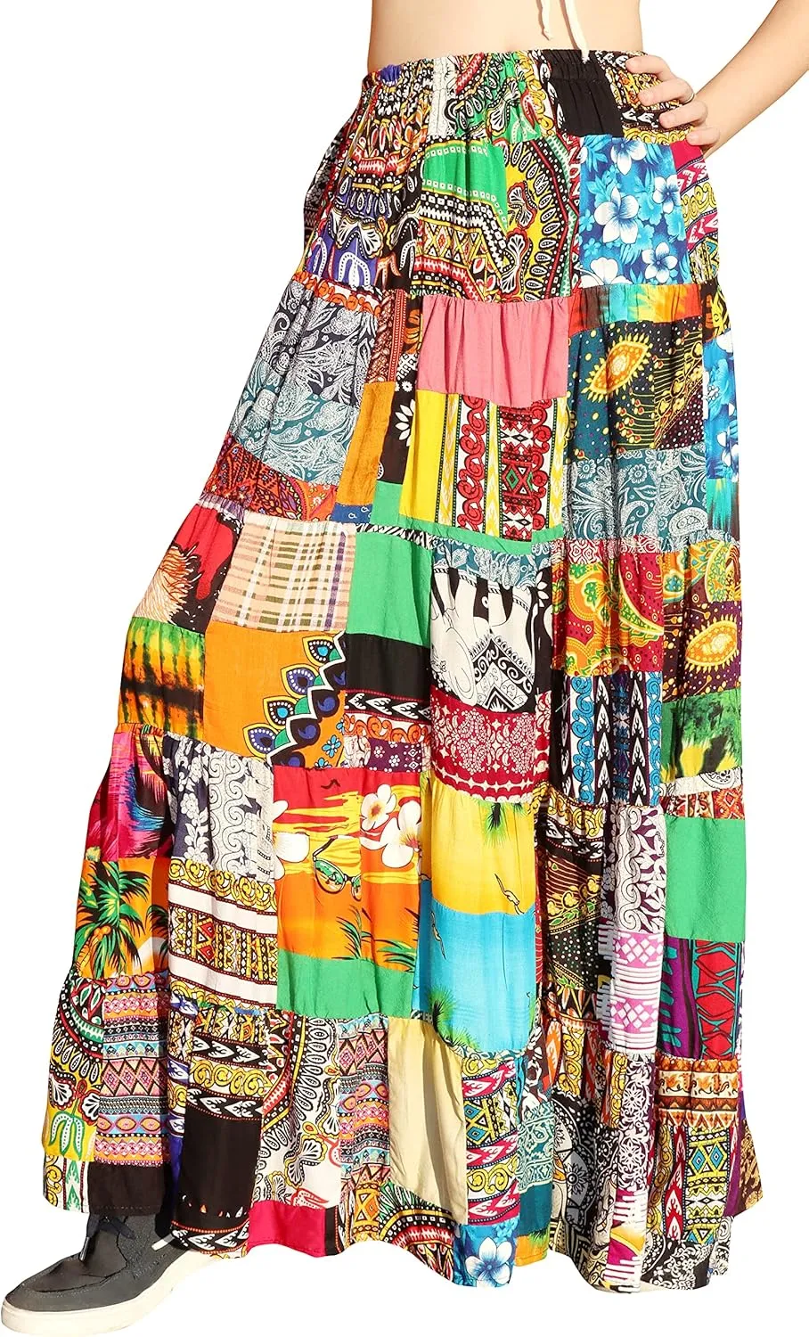 Full Funk Flowing Maxi Skirt Made of Patchwork Mixed Viscose Rayon Artworks