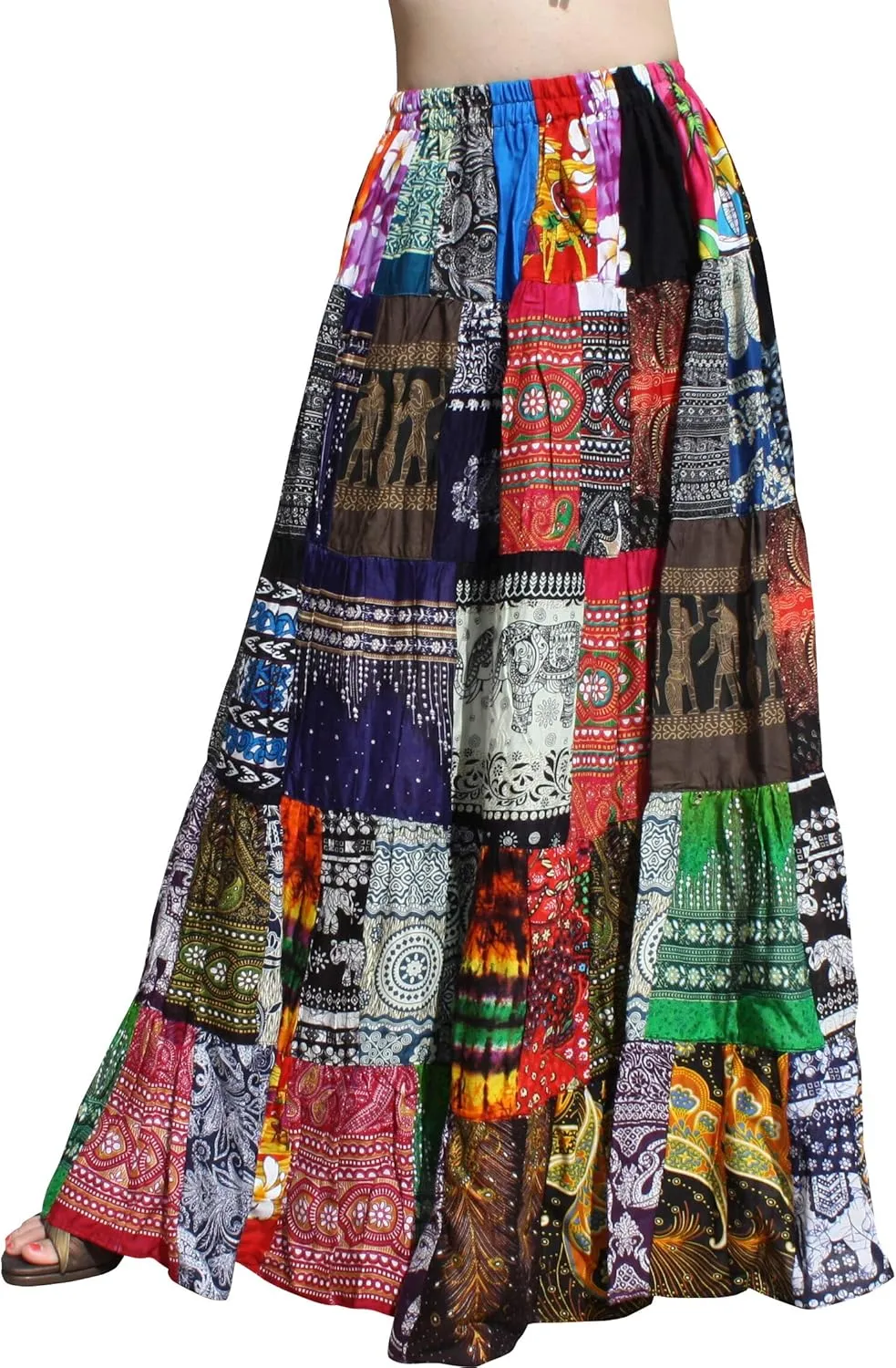 Full Funk Flowing Maxi Skirt Made of Patchwork Mixed Viscose Rayon Artworks