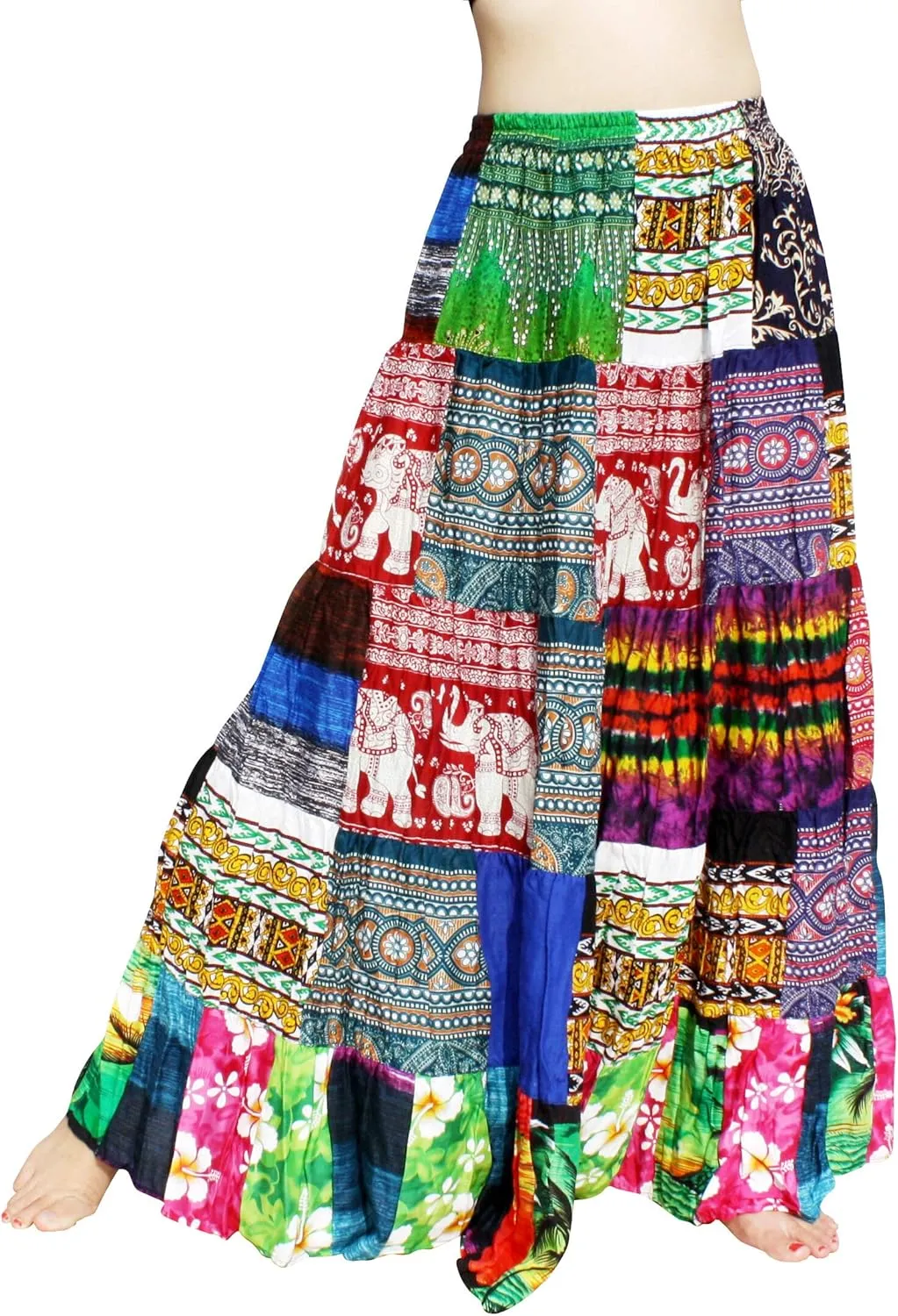 Full Funk Flowing Maxi Skirt Made of Patchwork Mixed Viscose Rayon Artworks