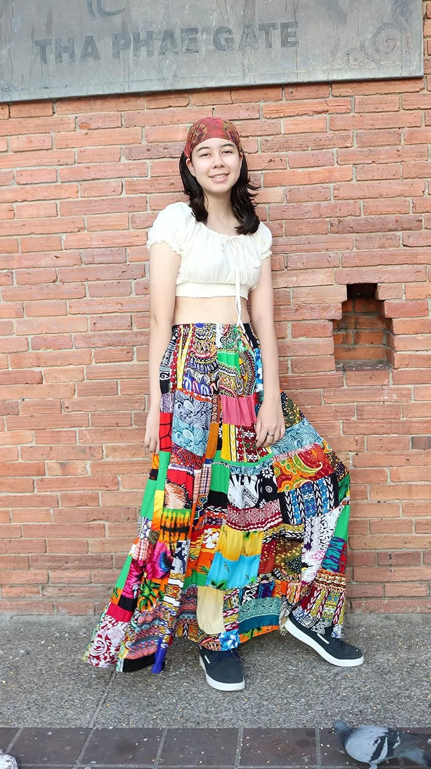 Full Funk Flowing Maxi Skirt Made of Patchwork Mixed Viscose Rayon Artworks