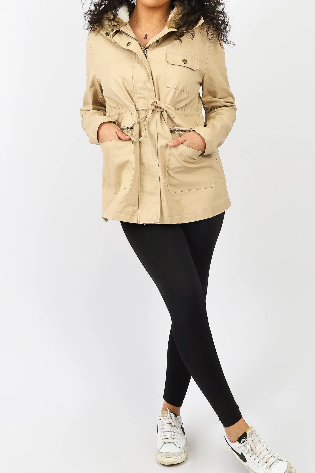 Fur Hood Drawstring Jacket