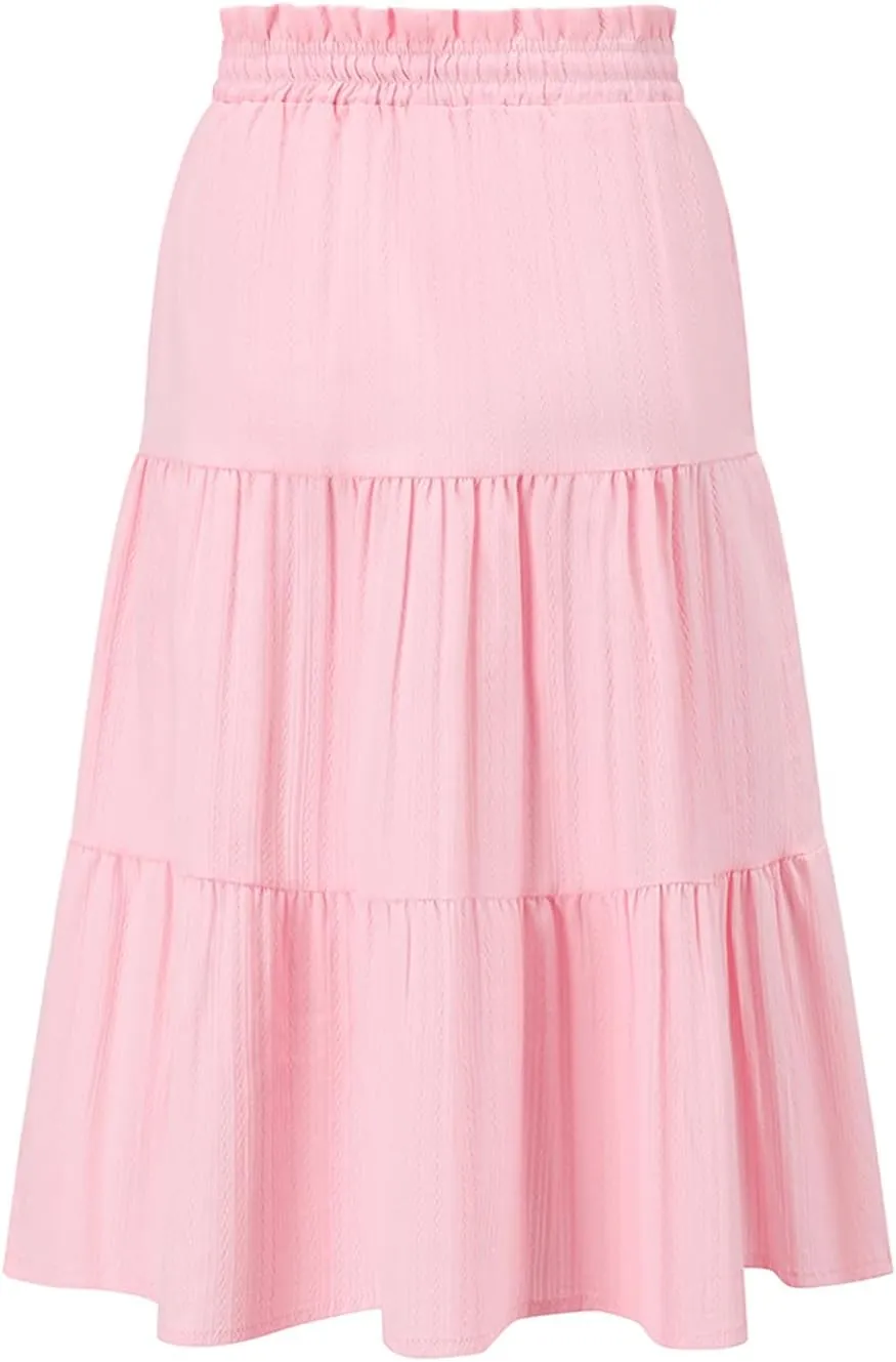 Girls Girls Maxi Skirts High Waisted Long Skirt Ruffled Drawstring Tiered Skirts with Pocket