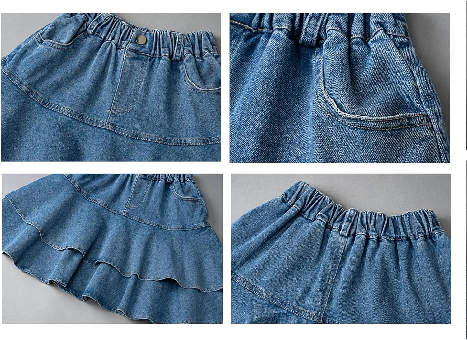 Girl's Pleated Denim Skirt Little Girls Summer Mini Skirts High Waisted Ruffle Layered Skirts