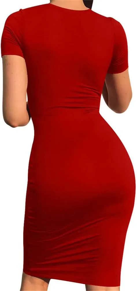 GOBLES Women's Short Sleeve Casual Bodycon Midi Elegant Cocktail Party Dress