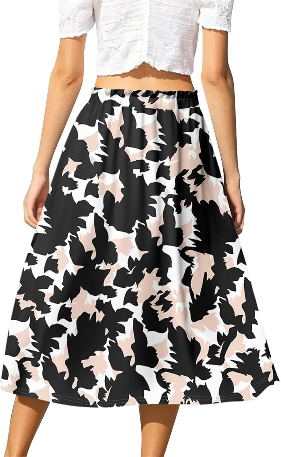 GOFULY Summer Skirts for Women 2025 Midi Length Floral Print A Line Boho Skirts Drawstring Elastic High Waist Smocked Skirt