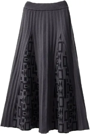 Hdhdeueh Women High Waist Knitted Midi Skirt Pleated Elegant Skirts