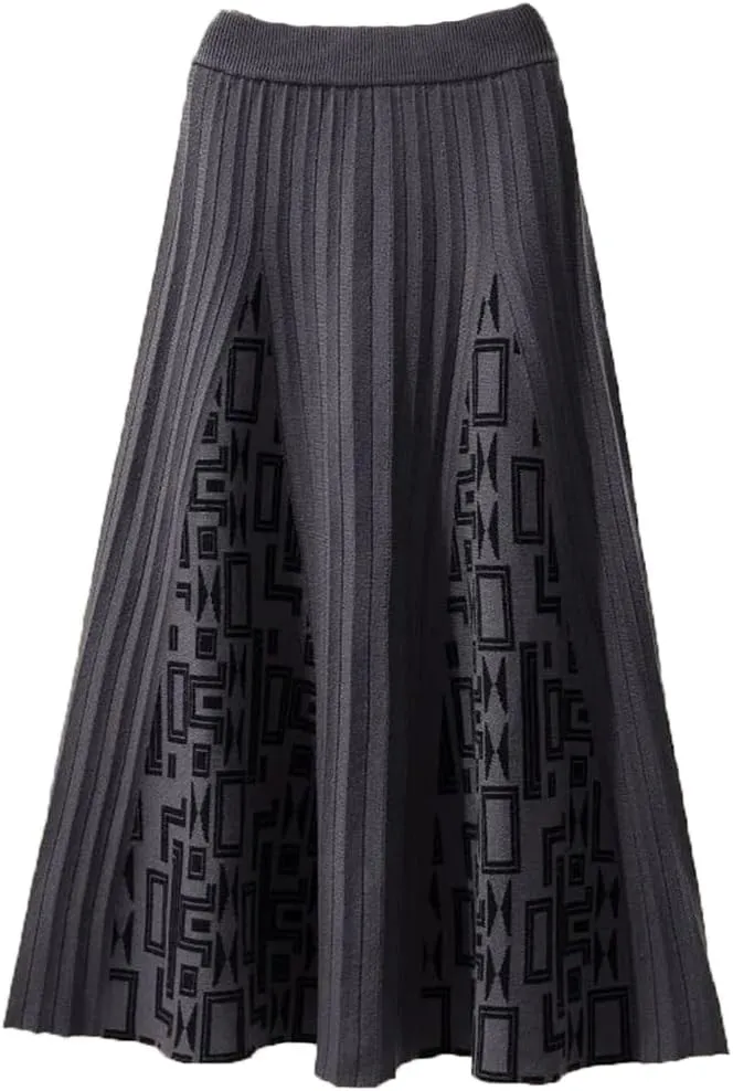 Hdhdeueh Women High Waist Knitted Midi Skirt Pleated Elegant Skirts