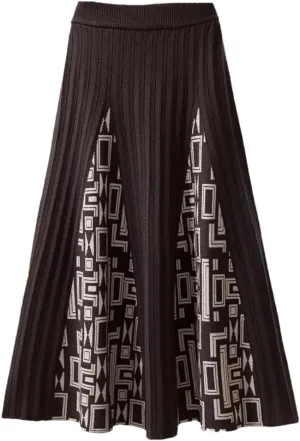 Hdhdeueh Women High Waist Knitted Midi Skirt Pleated Elegant Skirts