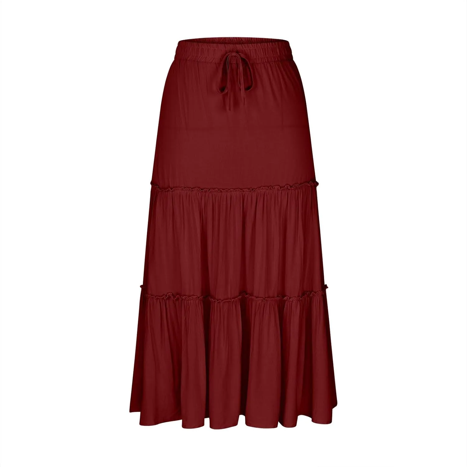 High Waist Tiered Skirts for Women Boho Flowy A-Line Ruffle Midi Skirts Below Knee Fashion Trendy Maxi Long Skirt