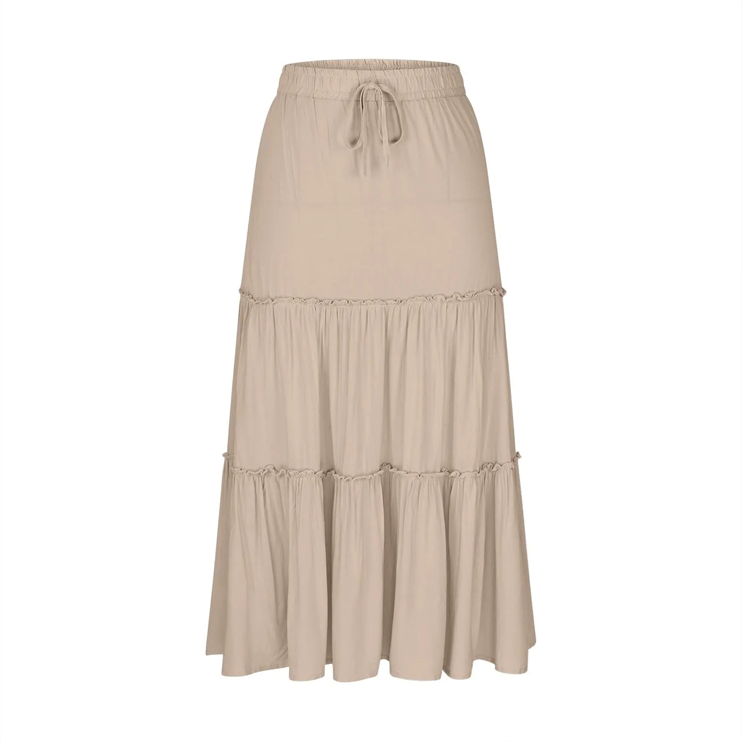 High Waist Tiered Skirts for Women Boho Flowy A-Line Ruffle Midi Skirts Below Knee Fashion Trendy Maxi Long Skirt