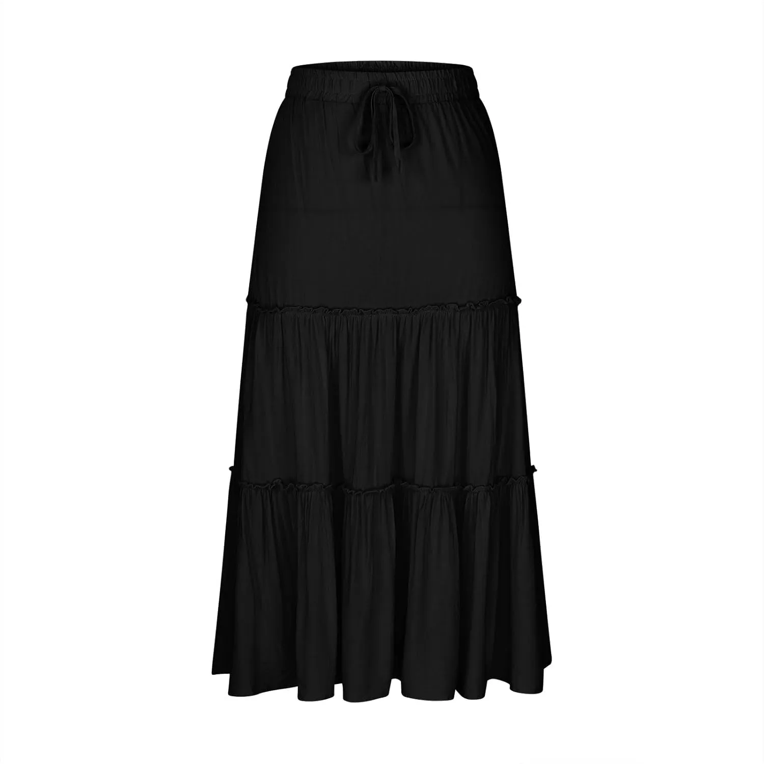 High Waist Tiered Skirts for Women Boho Flowy A-Line Ruffle Midi Skirts Below Knee Fashion Trendy Maxi Long Skirt