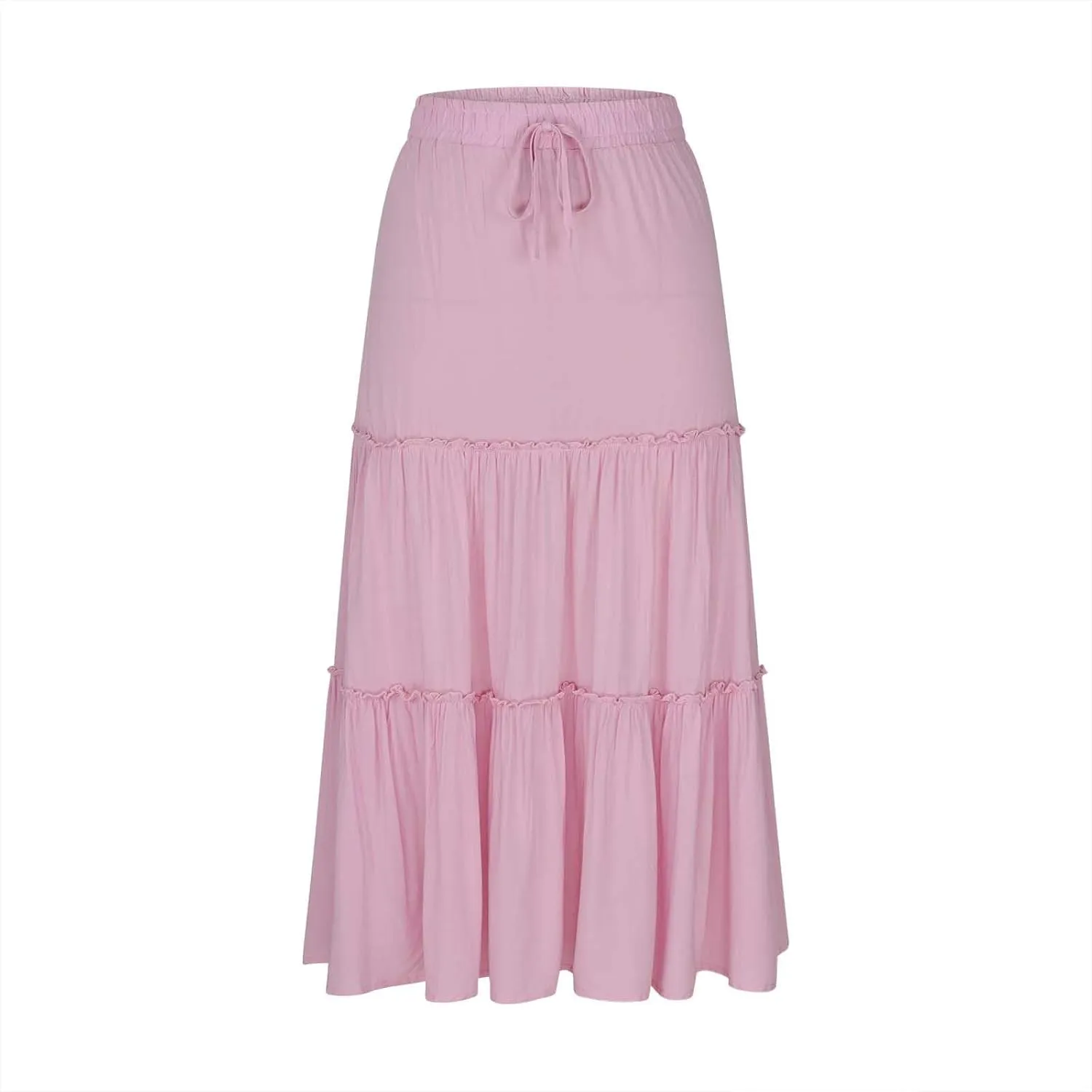 High Waist Tiered Skirts for Women Boho Flowy A-Line Ruffle Midi Skirts Below Knee Fashion Trendy Maxi Long Skirt