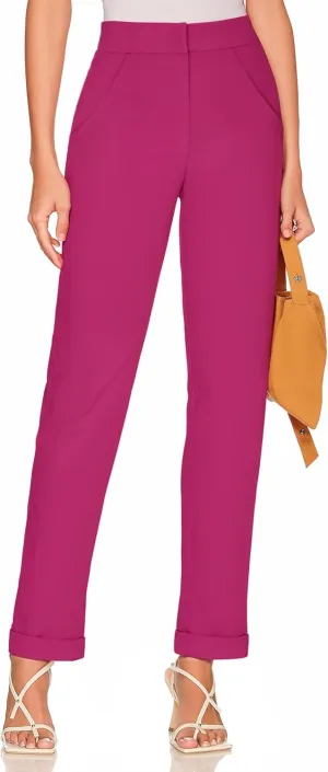 Hybrid & Company Women's High Waist Lightweight Solid Long Pants Elegant Office Trousers