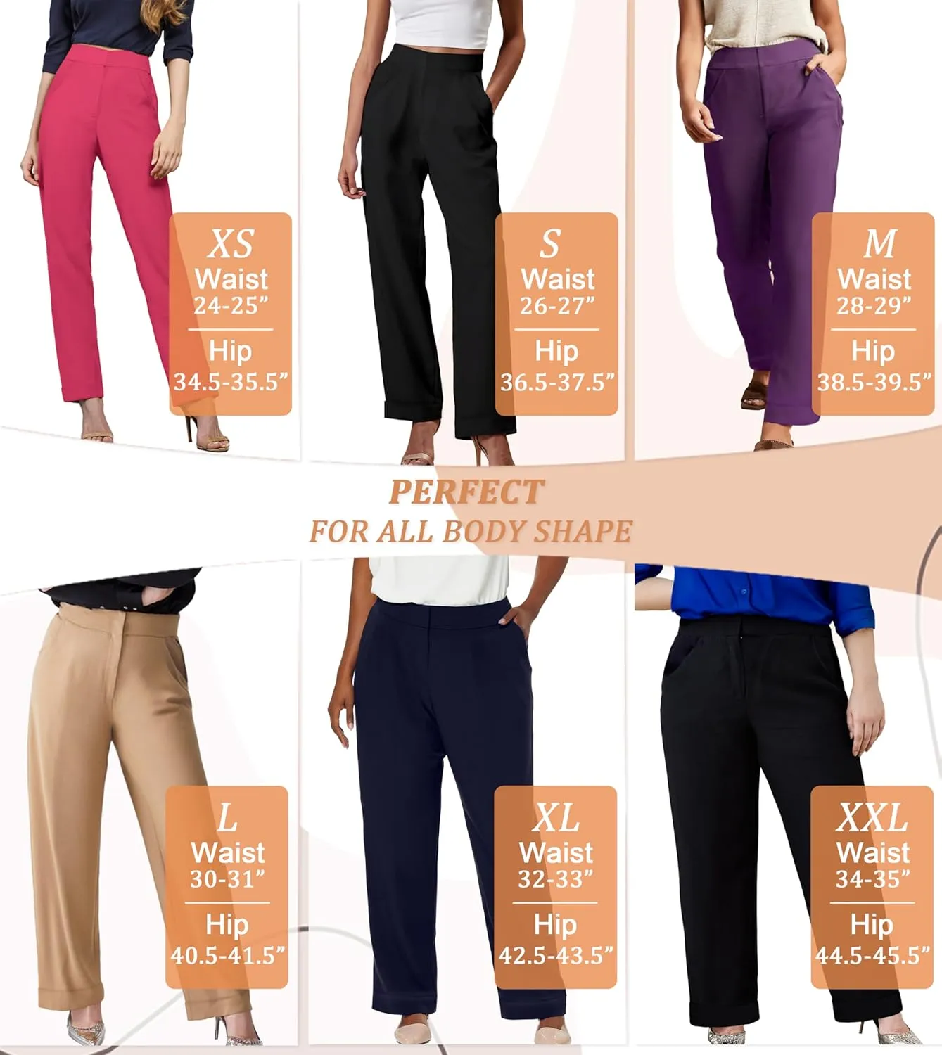 Hybrid & Company Women's High Waist Lightweight Solid Long Pants Elegant Office Trousers