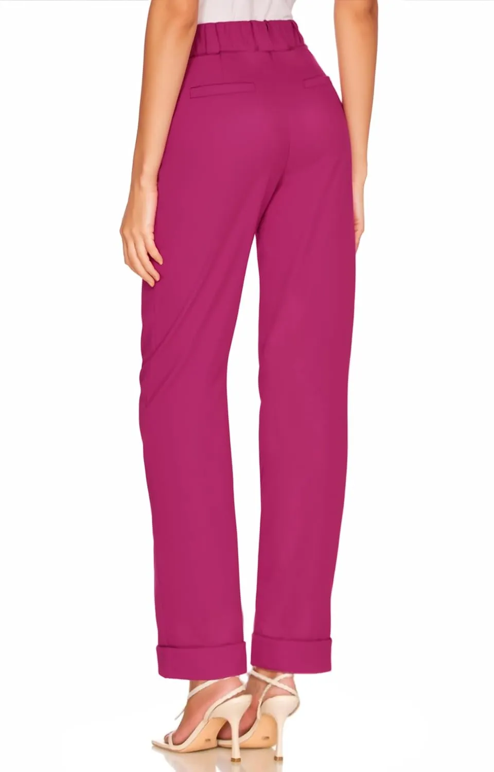 Hybrid & Company Women's High Waist Lightweight Solid Long Pants Elegant Office Trousers