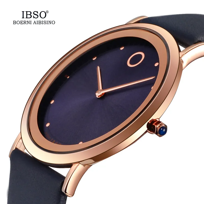 IBSO 7.6MM Ultra-Thin Women Watches 2017 Fashion Waterproof Quartz Watch Women Luxury Genuine Leather Strap Montre Femme