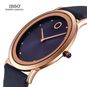 IBSO 7.6MM Ultra-Thin Women Watches 2017 Fashion Waterproof Quartz Watch Women Luxury Genuine Leather Strap Montre Femme
